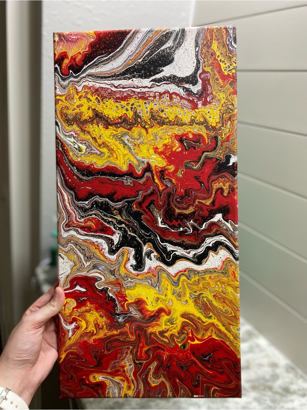 Hand Crafted Abstract Painting - Red, Yellow, Black Swirls